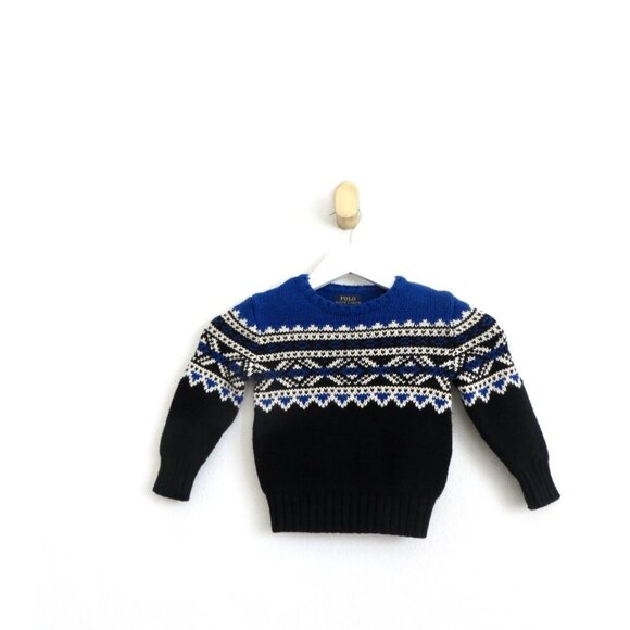 NEW! Polo Ralph Lauren Fair Isle Knit Sweater Blue Toddler SZ 2T - Picture 1 of 6